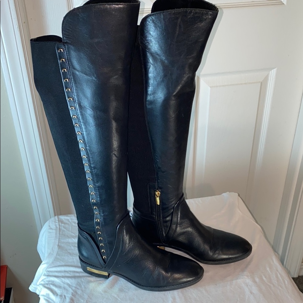 Vince Camuto Paterra Black Fashion Rounded Toe Riding Studded Knee Boots